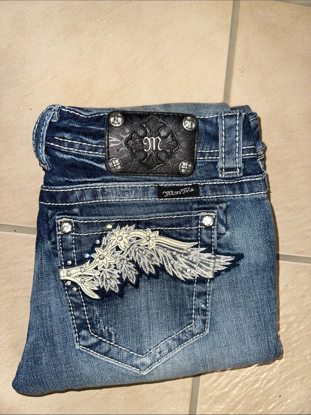 Miss Me Blue Denim Bootcut Jeans with Embroidered Wing Pocket New,never used.